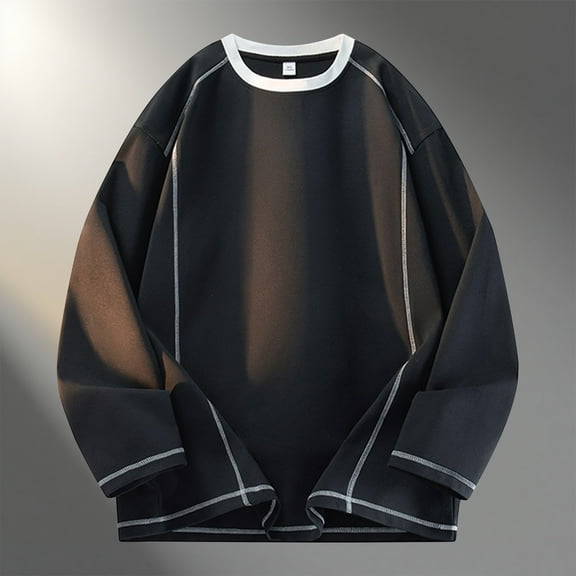 Hipattires Big and Tall T-Shirts for Men Solid Pullover Workwear Long Sleeve Mens Tops Round