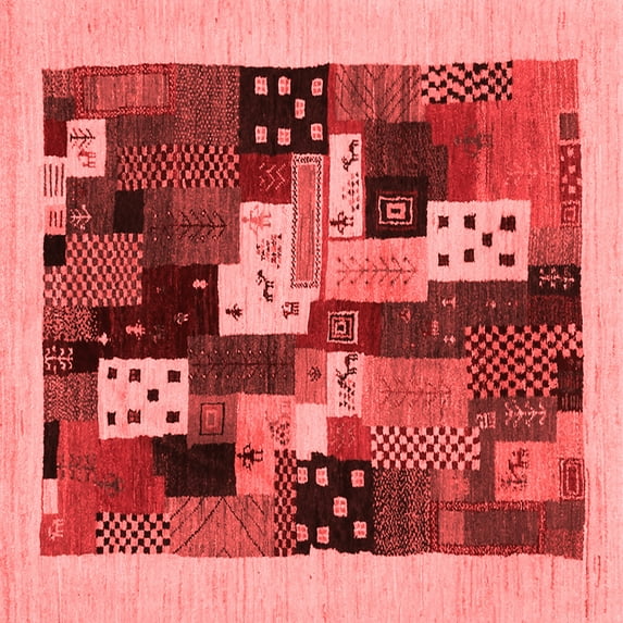 Ahgly Company Indoor Square Abstract Red Contemporary Area Rugs, 7' Square