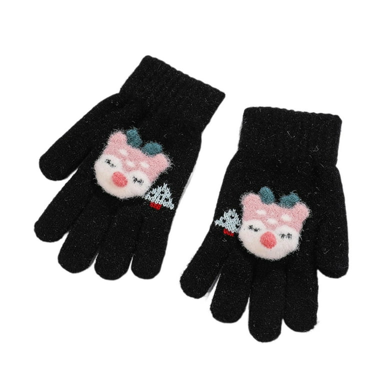 Warkul 1 for Winter Soft Gloves Knitted Gloves Thickened Ultra Cartoon Daily Warmer Wear Kids Finger Fiber Embroidery Alpaca Full Pair Keep