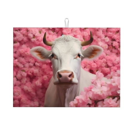 

Cauagu Dish Drying Mat 24*18 inch Absorbent Dish Drainer Kitchen Counter Dish Drying Pad for Countertops Sinks Draining Racks( Flower White Cow)