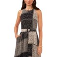 thumbnail image 3 of 1.state Women's Sleeveless Printed Belted High-Low Dress Black, 3 of 4