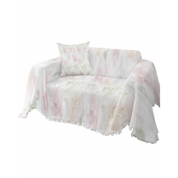 Pink White Floral Sofa Couch Covers for Dogs,Washable Sectional Couch Slipcovers for Loveseat with Tassel,Rose Flower Spring Botanical Watercolor Non Slip Sofa Throw Cover Blanket Large 71''x102''