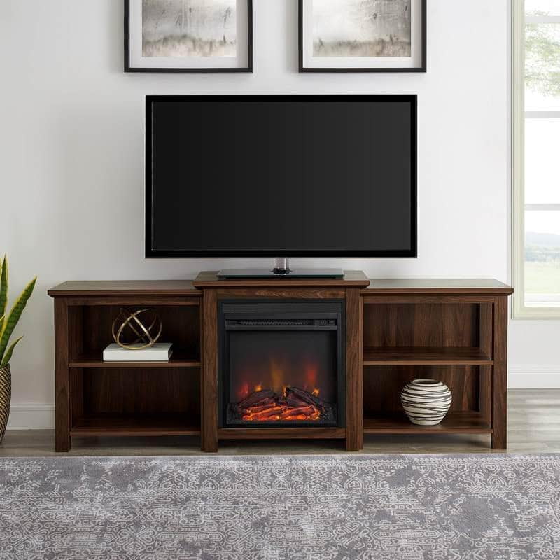 Walker Edison 70u0026quot; Tiered Top Open Shelf Fireplace TV Console -  Available in 2 Colours | Walmart Canada