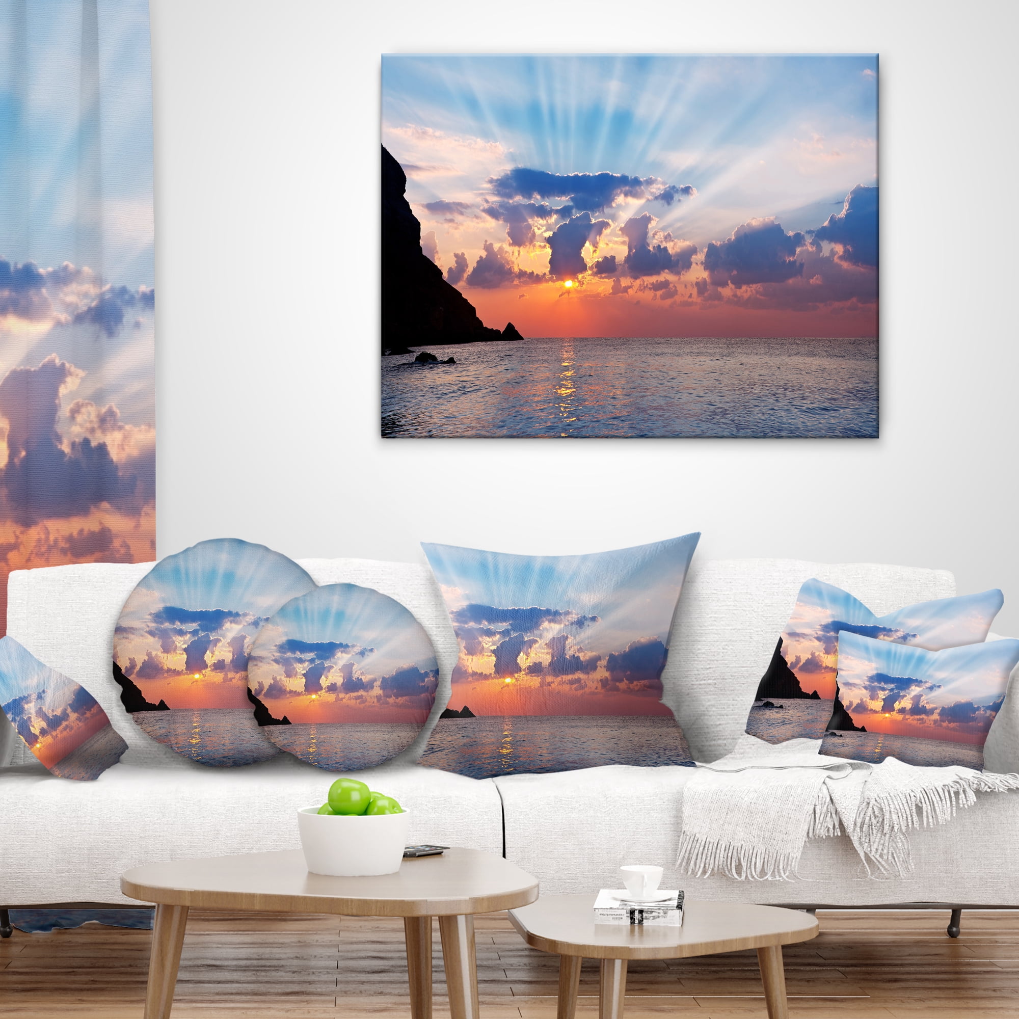 Designart Beautiful Raising Sun and Mountains - Landscape Printed Throw Pillow - 18x18