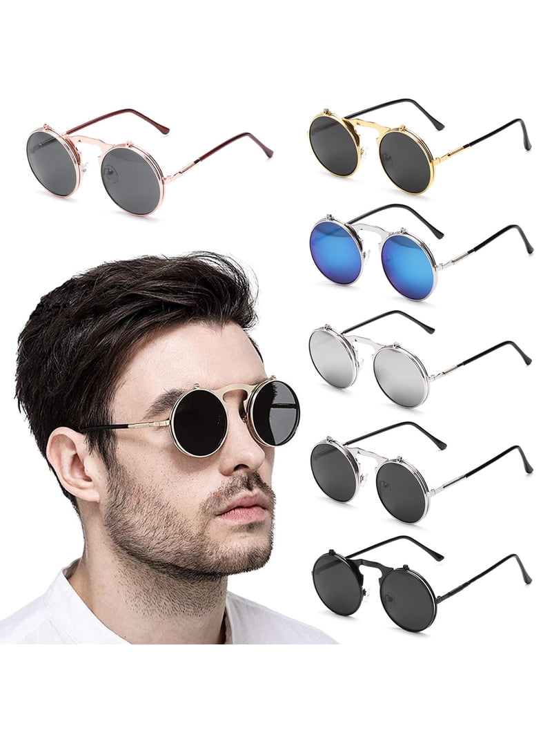 New Vintage Round Steampunk Flip Up Sunglasses Metal Frame  display picture 2