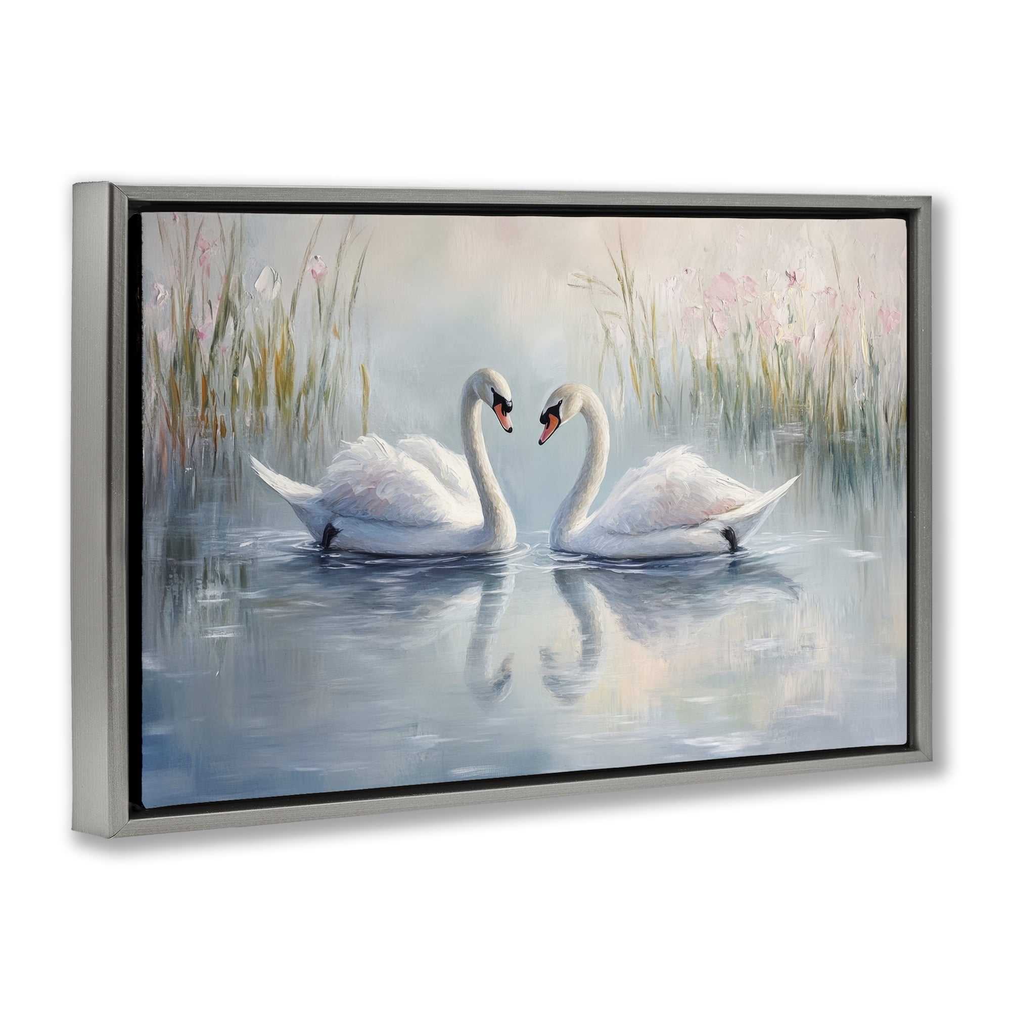 Stupell Industries Simple Swan Reflections Gray Framed Floater Canvas Wall Art, design by Petal Prints Design