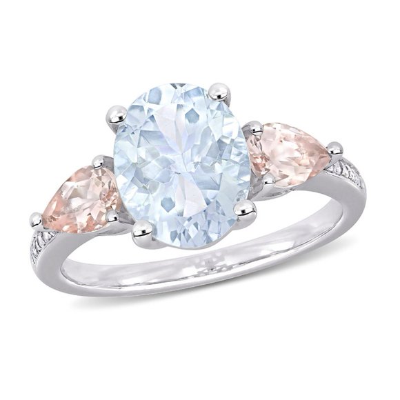 3.00 Carat (ctw) Clear Aquamarine and Morganite Ring in Sterling Silver