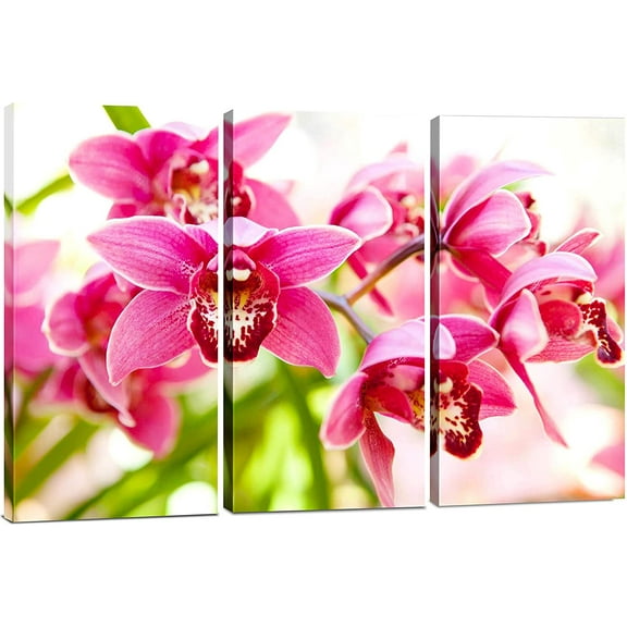 Pink Flower Wall Art, Simple 3 Piece Orchid Wall Decor, Minimalist Floral Prints, Small Botanical Pictures, Framed Tropical Painting Print Set, Canvas Wall Art for Bedroom, Bathroom & Office