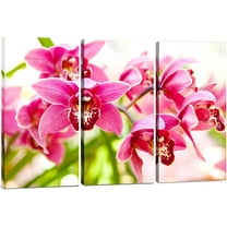 Pink Flower Wall Art, Simple 3 Piece Orchid Wall Decor, Minimalist Floral Prints, Small Botanical Pictures, Framed Tropical Painting Print Set, Canvas Wall Art for Bedroom, Bathroom & Office