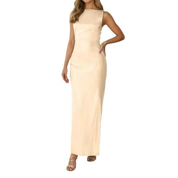 Elegant Women's Long Evening Dress Satin Backless Strapless Gown For Party Wedding Prom Night Out Formal Occasions