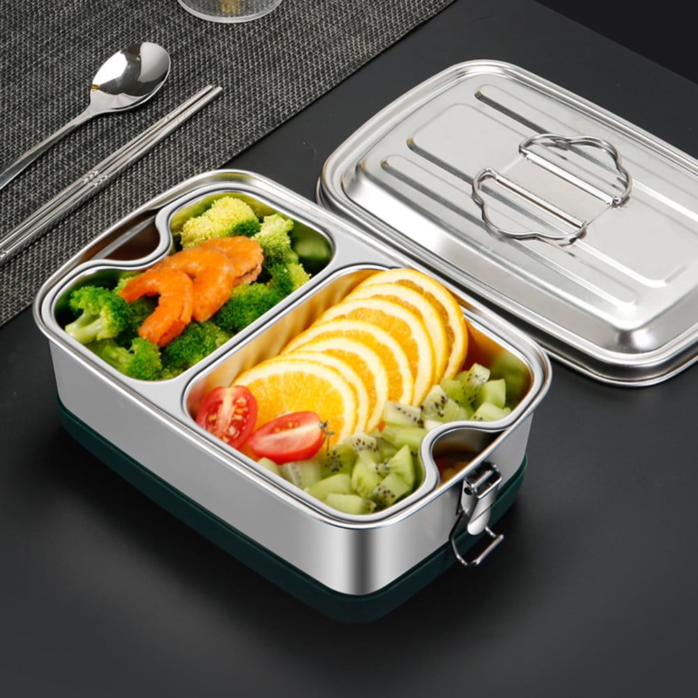 304 Stainless Steel Bento Box,Spillproof Leak-Proof Double Layer Lunch Box, Adult Kids Lunch Containers for Work School Picnics Camping Fits in Lunch  Bag and Backpack Three Grid 