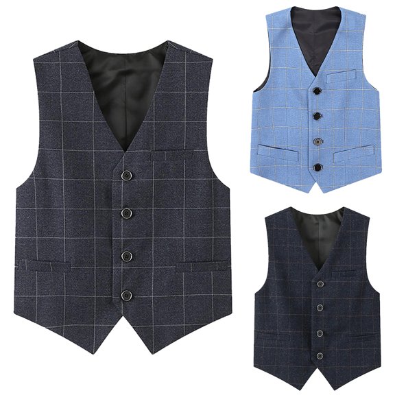 RTKFRFLM Boys' Formal Suit Vest Gentleman's Dress Waistcoat for Weddings Hosting & Stage Performances Classic Academic Style School Uniform Vest Fashionable Kids' Wear Size 6-16