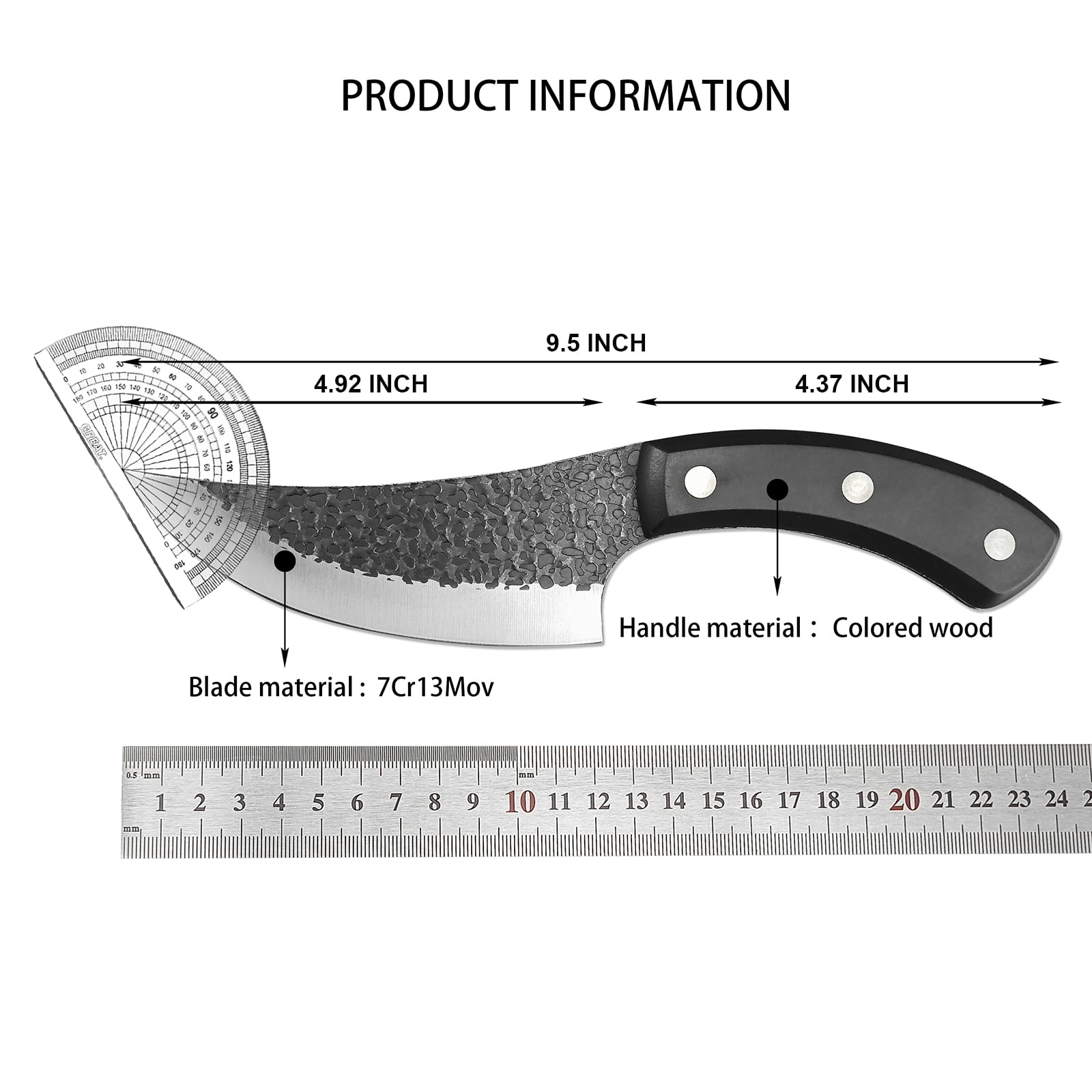Butcher Knife, Boning Knife, Full Tang Chef Knife, Meat Clever Knife with Sheath for Home, Outdoor Camping and BBQ