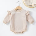 thumbnail image 3 of GYRATEDREAM Newborn Infant Baby Solid Color Romper Toddler Girls Boys Crewneck Ruffle Long Sleeve Romper Sweatshirt Top for 0-24 Months, 3 of 5