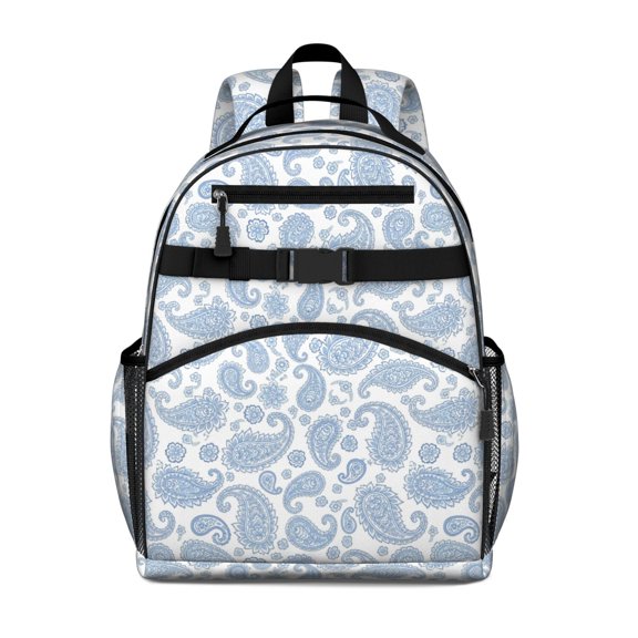 Paisley and Floral White Pattern Cute School Backpack Bag for School with Padded Back and Adjustable Shoulder Straps 15.25"x11.5"x5.25"