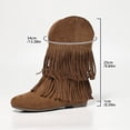 thumbnail image 4 of Mid Calf Boots for Women Suede Fringe Short Booties Round Toe Low Heel Casual Fall Winter Daily Shoes Brown 5.5, 4 of 8