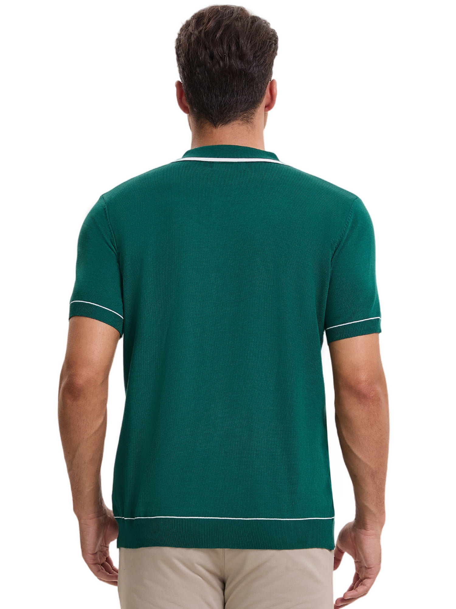 DARING DIVA Men's Knit Button Down Casual Vintage Short Sleeve Polo Shirt XL Green