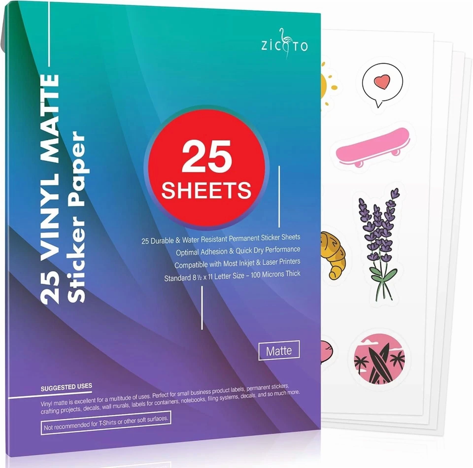 CRESTIN- Premium Printable Vinyl Sticker Paper For Your Inkjet 8.5X11”, Matte White