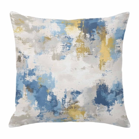 Pillow Covers 18x18 Inch, Blue Yellow Beige Linen Pillowcase with Invisible Zipper, Retro Abstract Modern Art Painting Decorative Throw Pillow Covers Cushion Case for Couch Sofa Bed Living Room