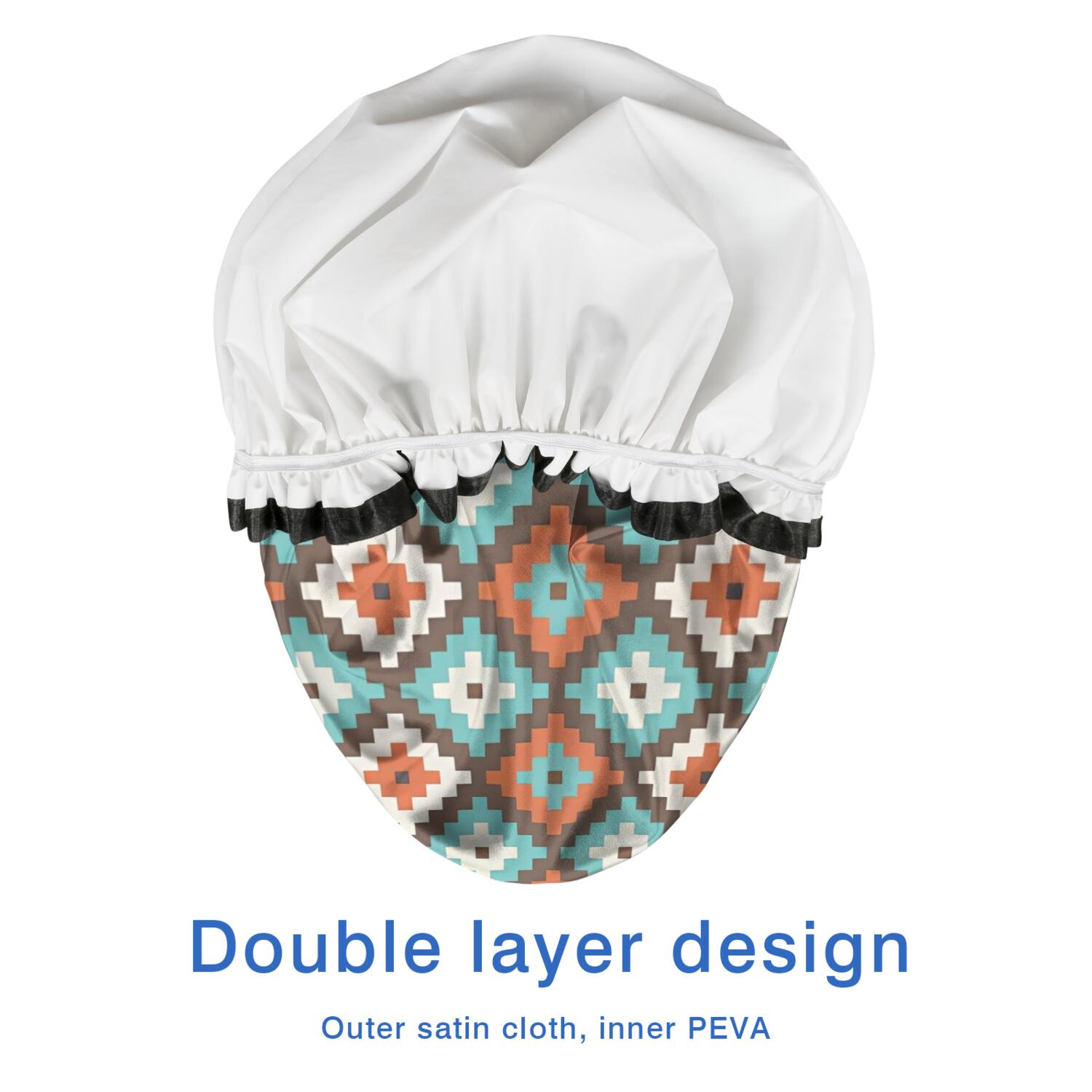 Shower Caps,Multicolor Ethnic Geometric Pattern Waterproof Shower Cap for Women 4 Pieces,Double Reusable Hair Cover for Shower PEVA Elastic Stretch Hem