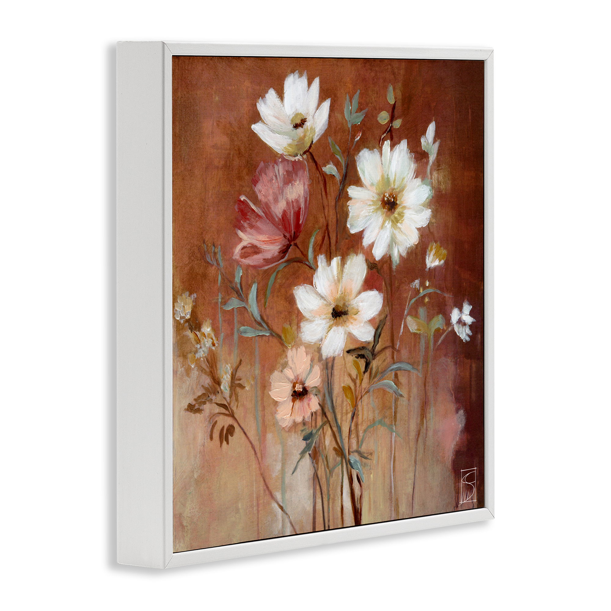Mocha Flowers Collection White Framed Giclee Art, design by Sara Culpepper