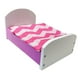 thumbnail image 1 of Cama en miniatura para casa de muñecas con juego de cama, accesorios de escena DIY, decoración de casa de juegos púrpura, 1 of 9