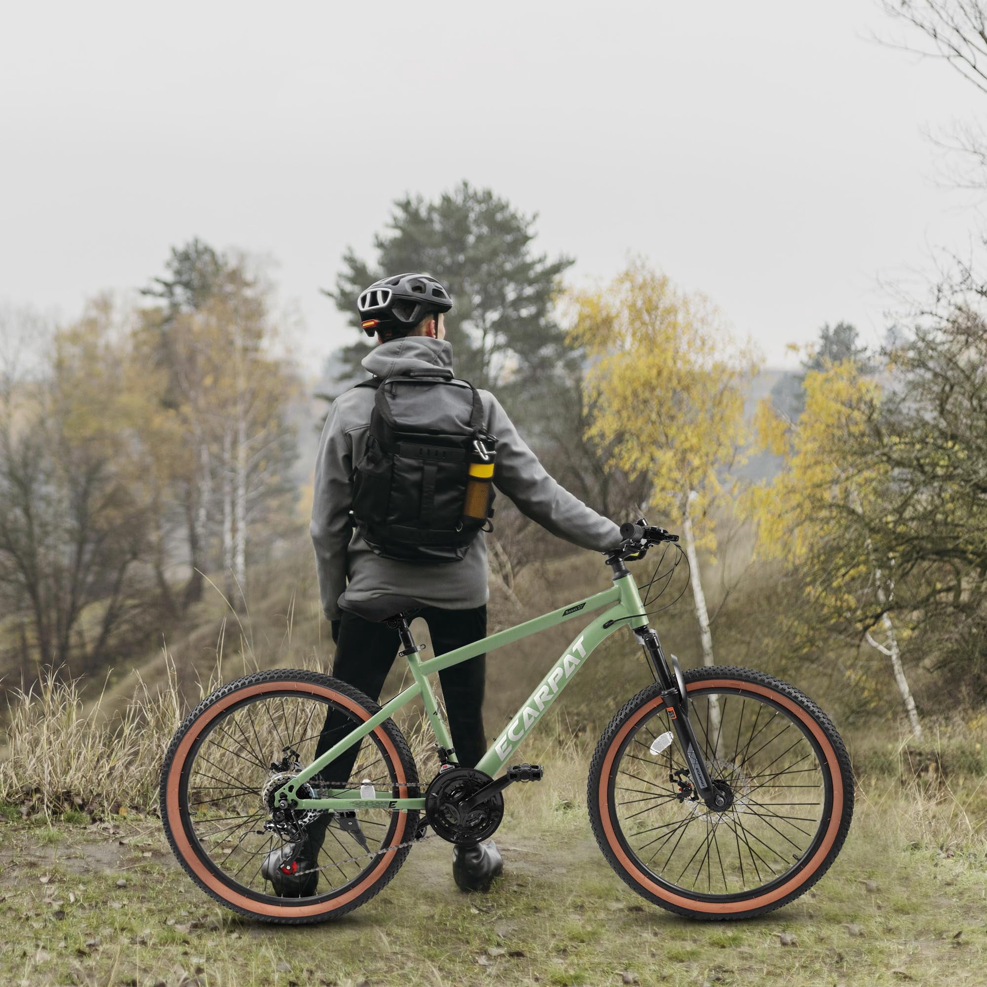 24 Inch Mountain Bike For Teenagers, High Carbon Steel Frame, Disc Brakes, Durable Design, Brown Edge Tires, Ideal For School Commuting