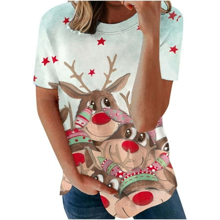 

Corset Top Maternity Shirts Women s Fashion Crew Neck Christmas Print Short Sleeve T-shirt Tops Blouse Womens Tank Tops Black Crop Top Clearance Off-white S