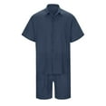 thumbnail image 5 of YLSDY Mens Linen Sets 2 Piece Outfits Short Sleeve Button Down Shirts and Beach Shorts Sets Summer Sports Tracksuits Suit Dark Blue 6, 5 of 7