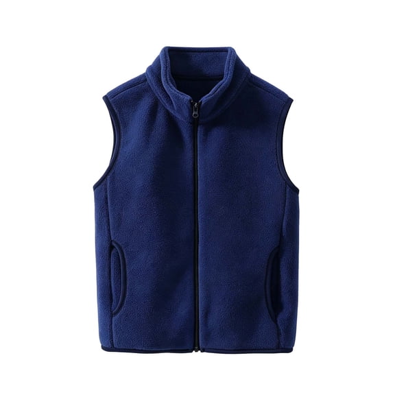 Ugoldhm Kids Stand‑Collar Full‑Zip Fleece Vest, Soft Warm Sleeveless Outerwear with Side Pockets