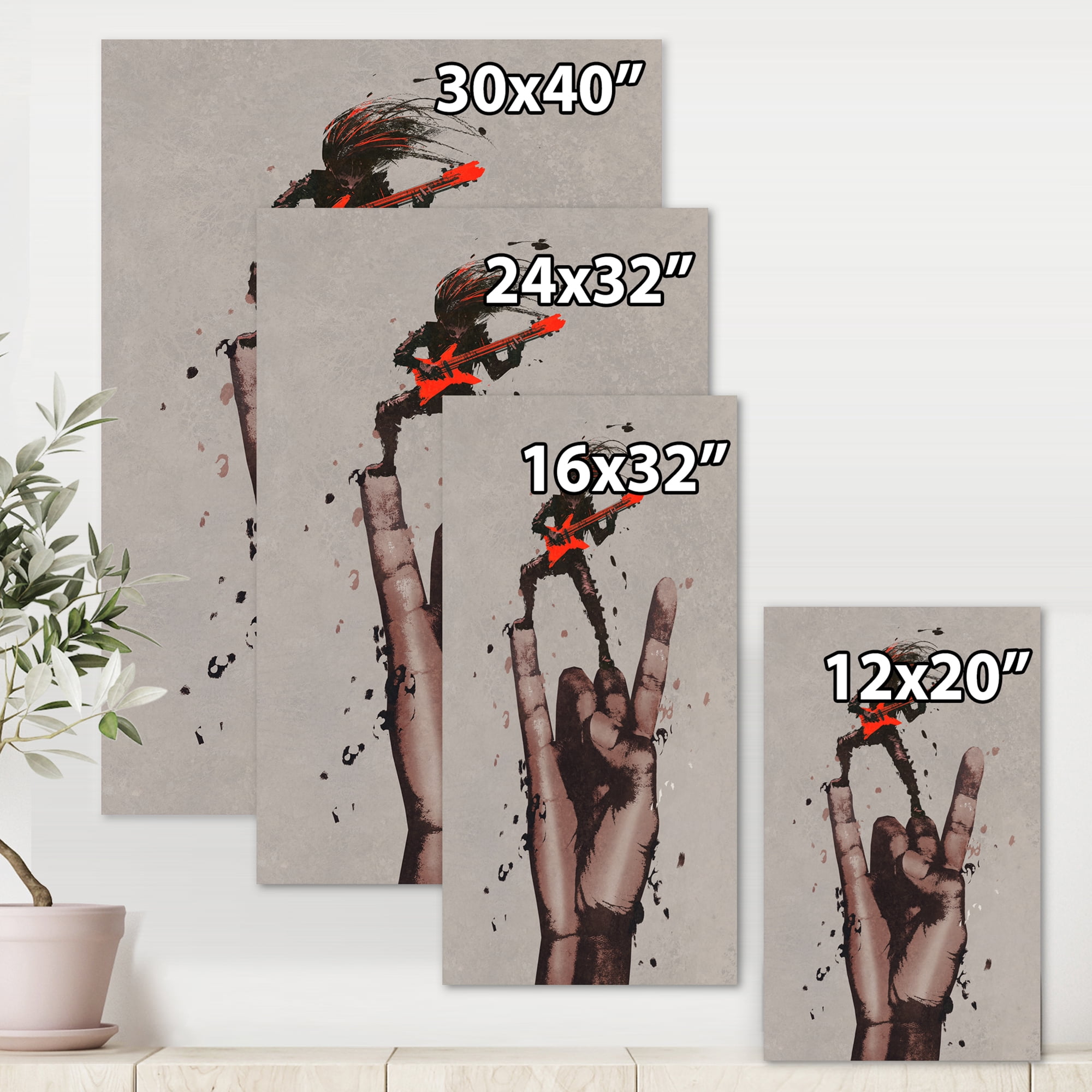 Designart ' The Guitarist On Rock and Roll Sign ' Modern Canvas Wall Art Print
