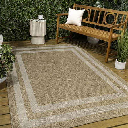 JONATHAN Y Frenzy Easy Jute Minimalist Boho Inset Border Natural/Beige 3 ft. x 5 ft. Indoor/Outdoor Area Rug