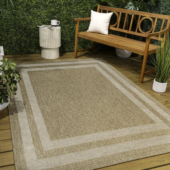 JONATHAN Y Frenzy Easy Jute Minimalist Boho Inset Border Natural/Beige 3 ft. x 5 ft. Indoor/Outdoor Area Rug