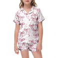thumbnail image 4 of Gelikeya Pink Puff 2 Piece Outfits for Girls Bow Printed Pajama Set Silk Lapel Button Down Short Sets Cute Preppy Clothing Sets 2-13Y (Kids, 021-Light Pink, 8-9 Years), 4 of 5