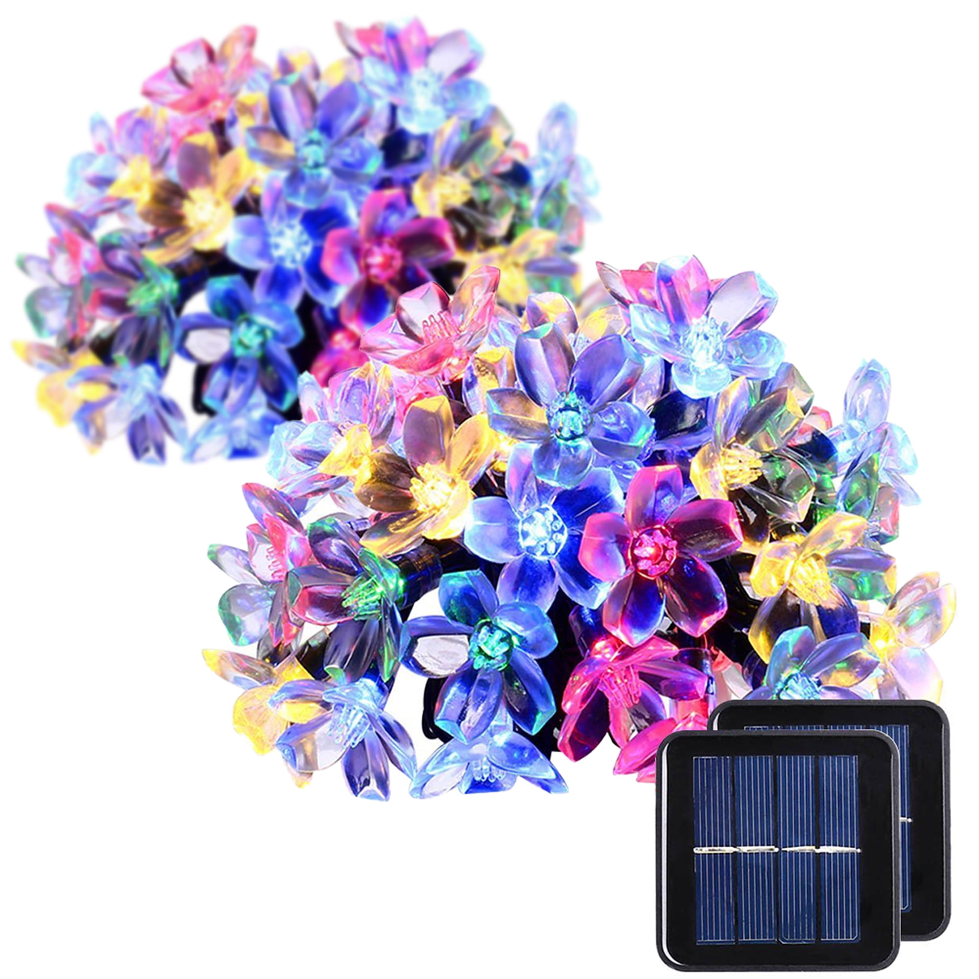 Solpex 2 Pack Solar Flower Strings Lights, Solar Fairy Lights 23 Feet 50 LED Cherry Blossoms String Lights for Outdoor, Home, Lawn, Wedding, Patio, Party and Holiday Decorations-Multicolor