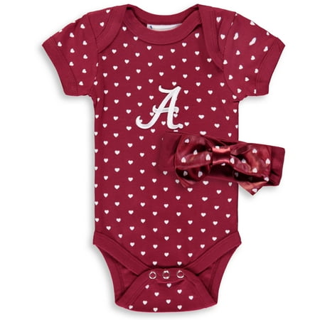 Alabama Infant Clothes - Alabama Crimson Tide Girls Newborn & Infant Hearts Bodysuit and Headband Set - Crimson