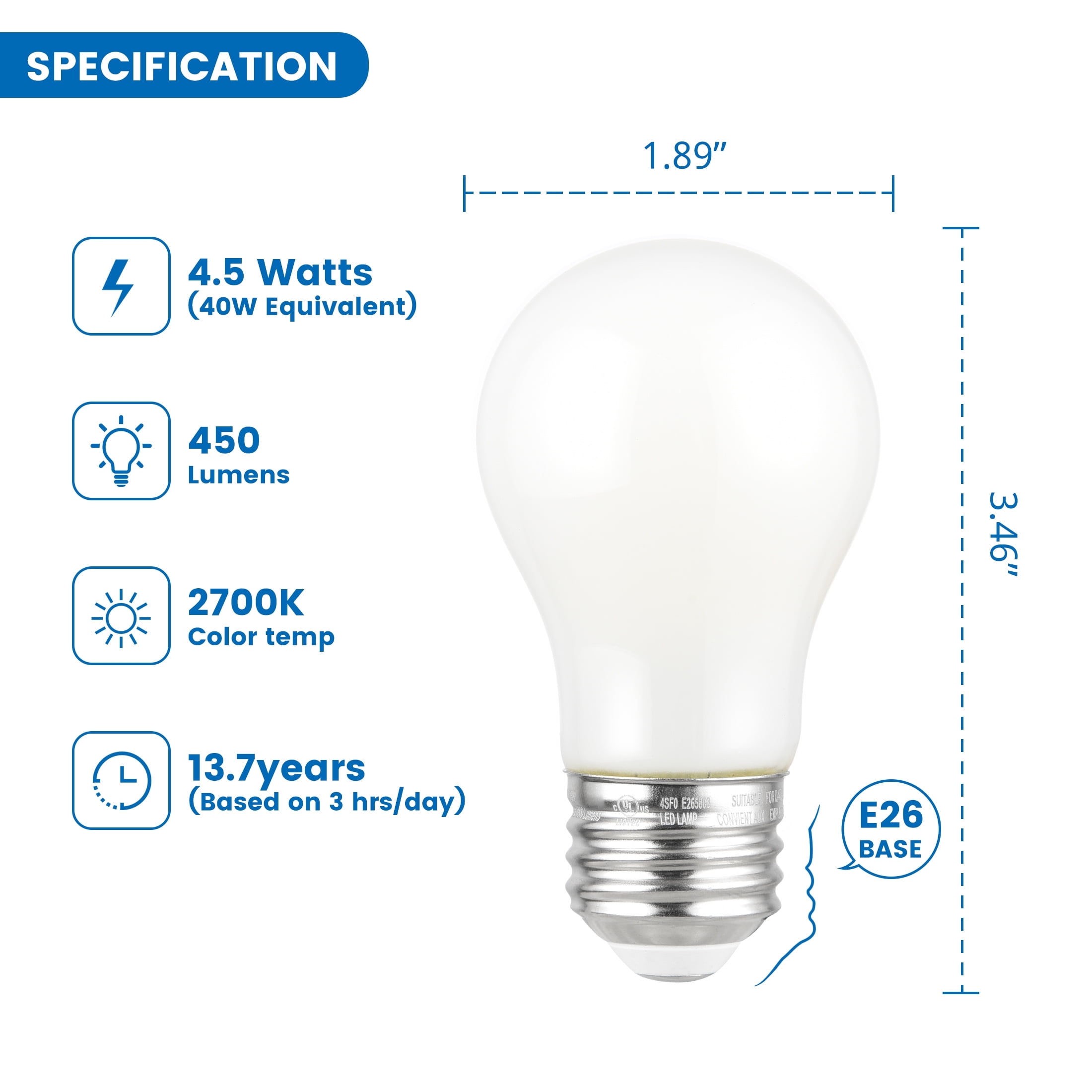 (3 pack) Great Value A15 LED Ceiling Fan Light Bulb, 4.5-Watt (40W Equivalent) Soft White Dimmable E26 Base (2 Pack)