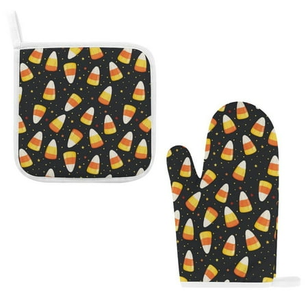 

ZZZHY Halloween Candy Corn Starry Delight-528 Oven Mitts and Pot Holders Sets Heat Resistant Oven Gloves Cute Kitchen Mitts for Oven 2-Piece Baking Gloves Set for Cooking Grilling Baking