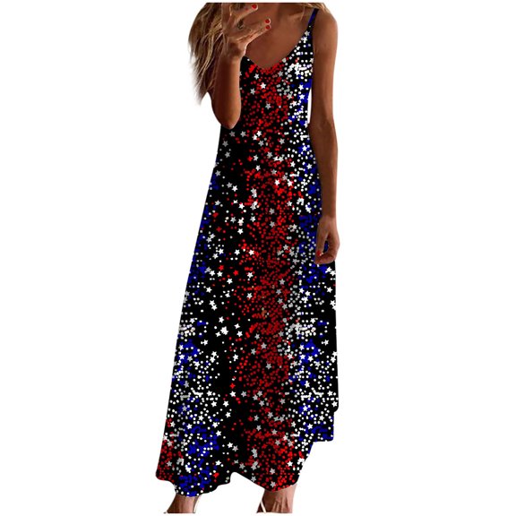 American Flag Maxi Dress, 4Th of July Women Dress, Patriotic Sundress Casual Star Striped Sleeveless Dress,Women'S Sleeveless Dres
