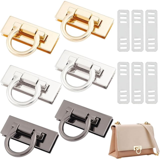 Aproximadamente 6 cierres giratorios para monedero, 3 colores, aleación, accesorios para bolsos, cierre rectangular, cierre de clip, cierre para bolso
