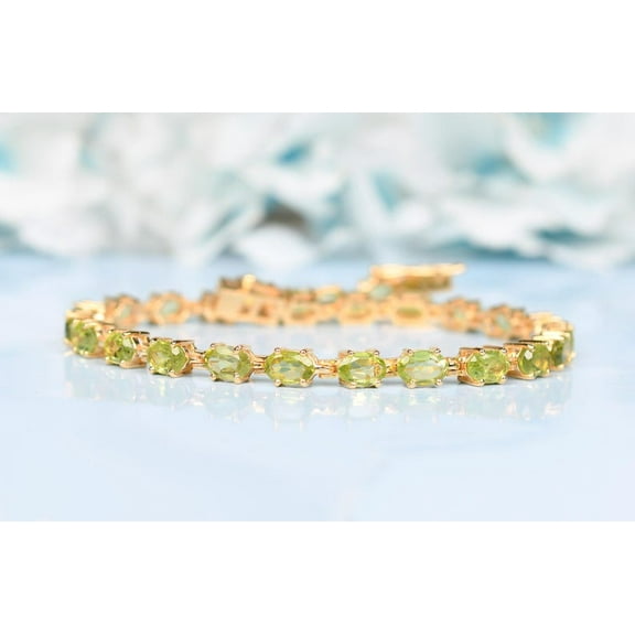 Oval Shaped Peridot Tennis Bracelet | Gift For Special One | Peridot Birthstone Jewelry | Wedding Bracelet For Women | Unique Line Bracelet|