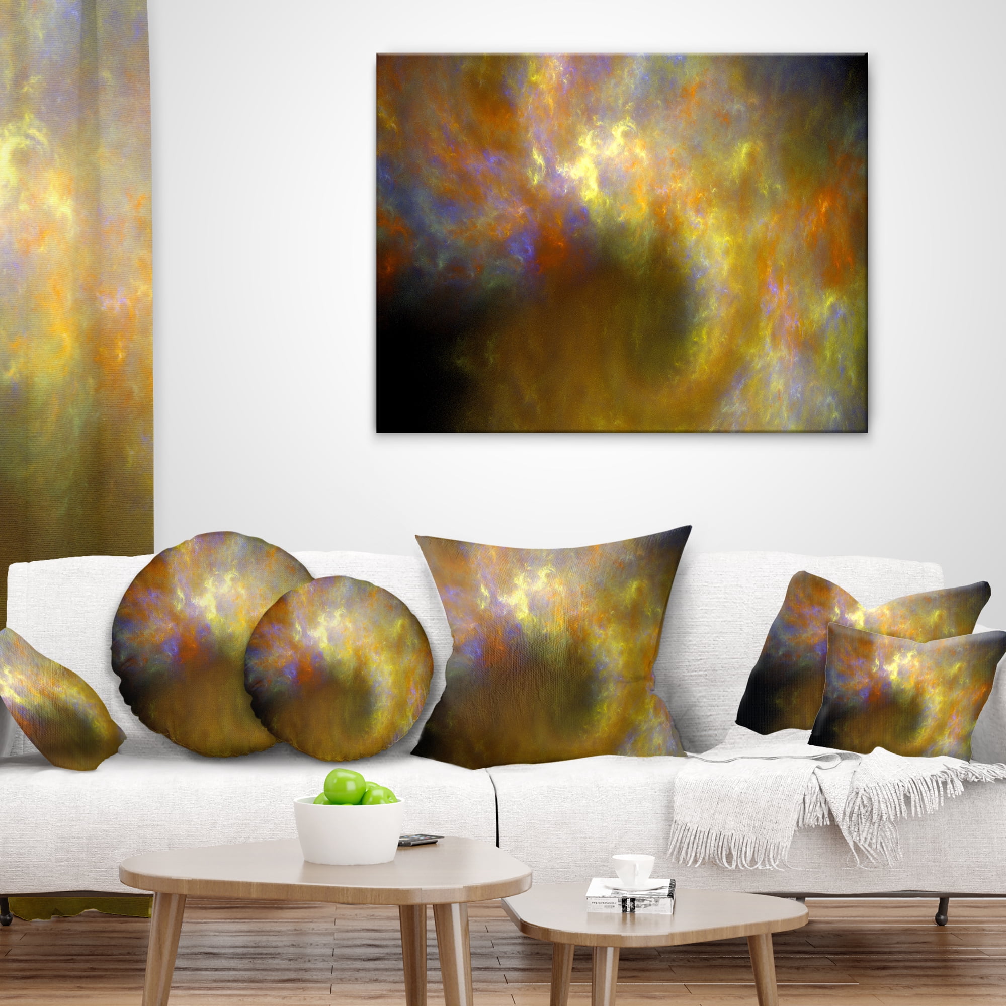 Designart Blur Yellow Sky with Stars - Abstract Throw Pillow - 18x18