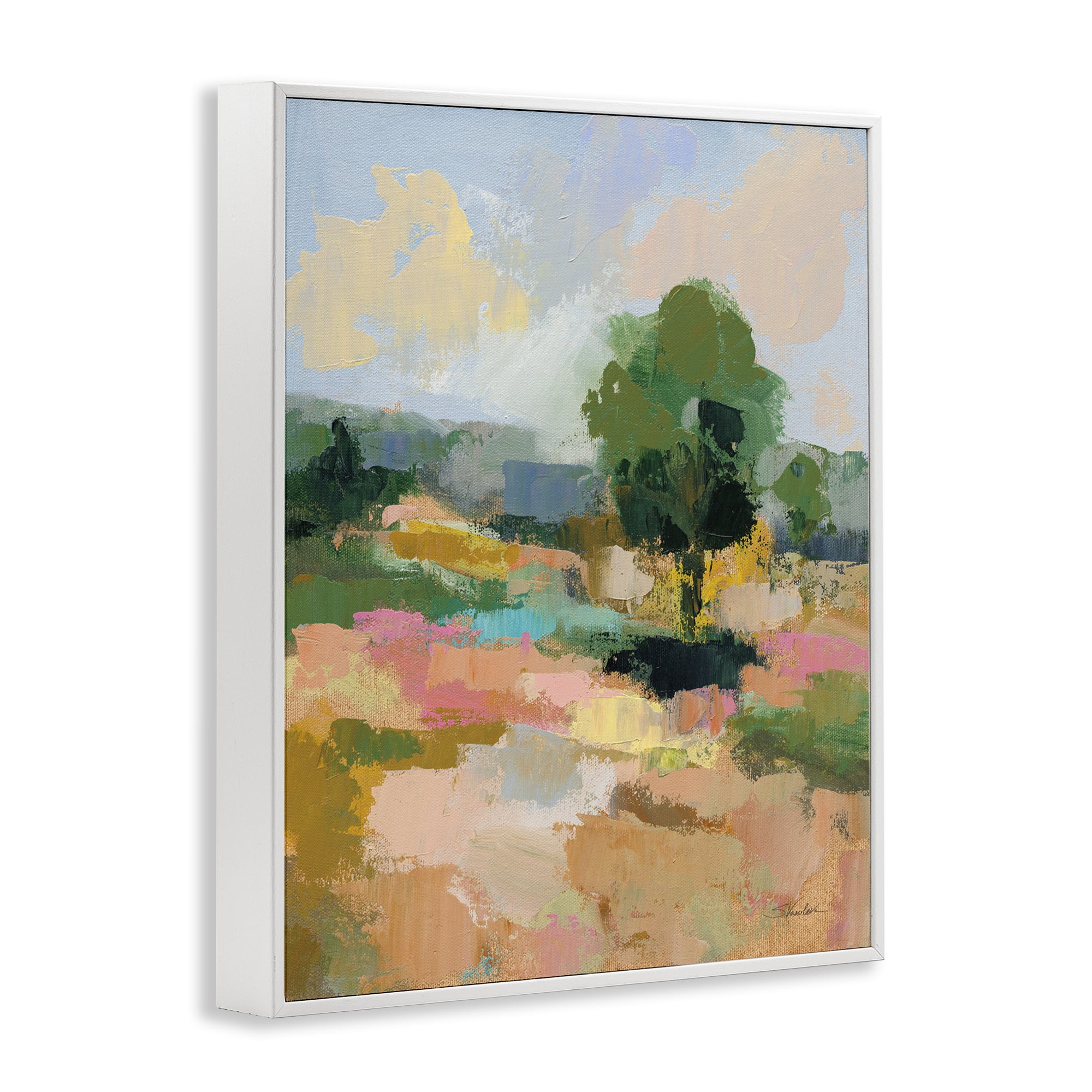 Stupell Industries Lone Tree Abstraction Landscape Painting White Framed Art Print Wall Art, 16 x 20