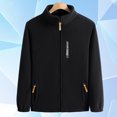 thumbnail image 4 of vdgthytj Jackets for Men Fleece Lined Long Sleeve Full Zip Stand Collar Elastic Cuffs Fall Winter Warm Thick Casual Outwear with Pockets(XX-Large,Black), 4 of 9