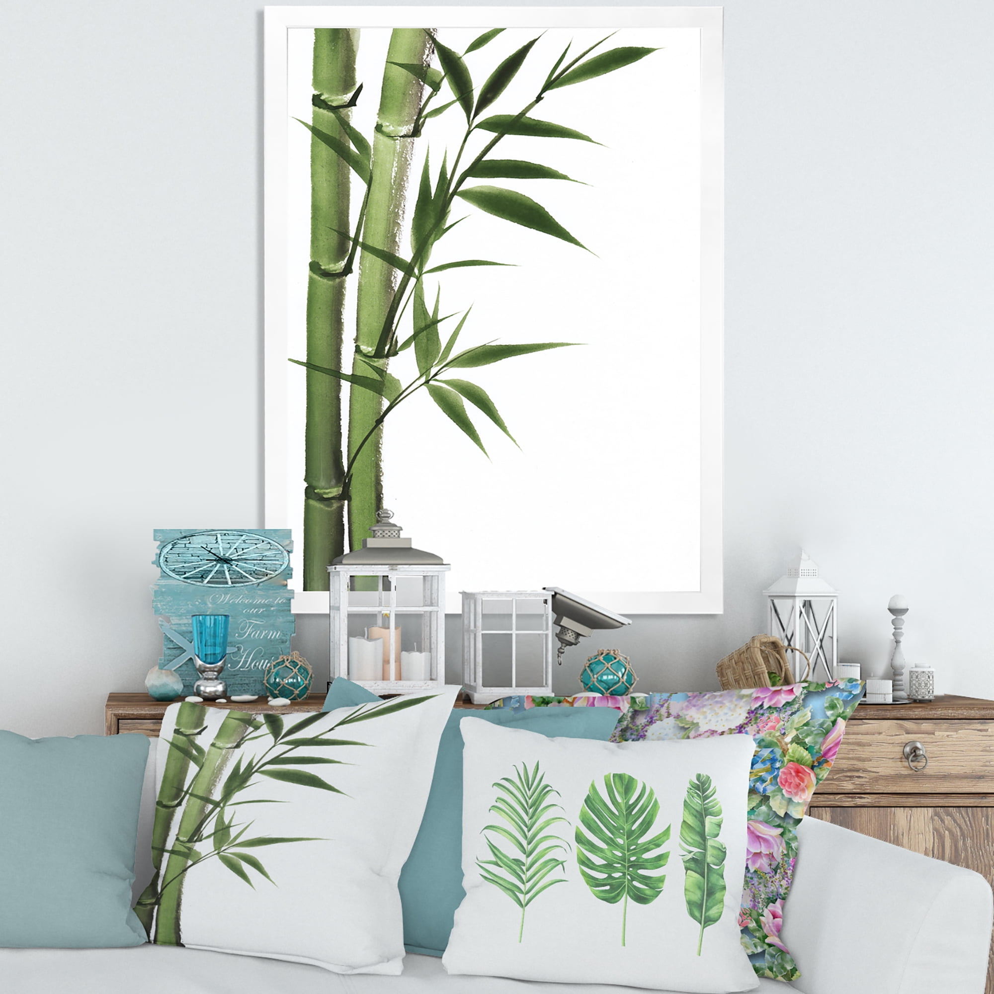 Designart 'Detail of Dark Green Bamboo and Leaves I' Traditional Framed Art Print