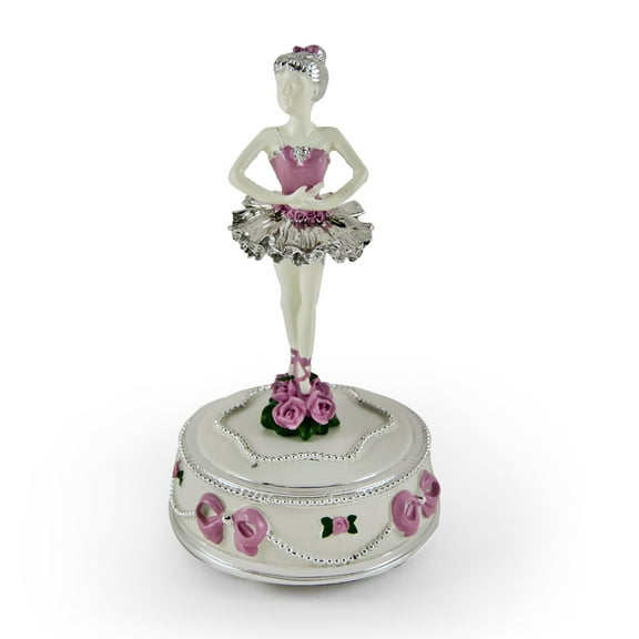 Inspiring Silver with Pink Accent of Roses and Ribbons Animated Ballerina Figurine