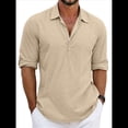 thumbnail image 1 of Camisas Clásicas de para Hombre, de Larga, con Solapa y Botones, Informales, para Playa y Verano. Caqui XXL, 1 of 4