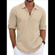 thumbnail image 1 of Camisas Clásicas de para Hombre, de Larga, con Solapa y Botones, Informales, para Playa y Verano. Caqui XXL, 1 of 4