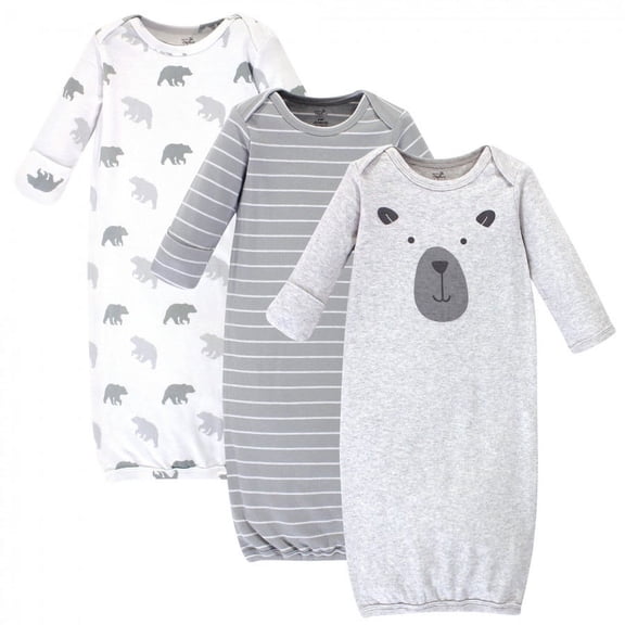 Touched by Nature Baby Boy Organic Cotton Long-Sleeve Gowns 3pk, Bear, 0-6 Months