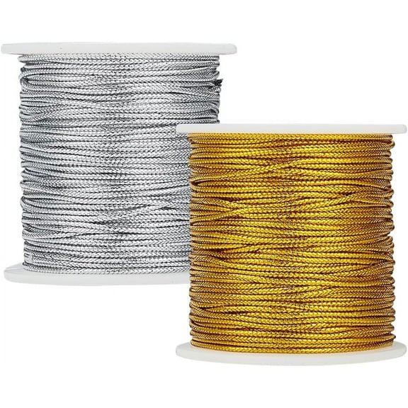 109 Yards 1.5mm Metallic Cord Metallic Beading Cords Thread String Metallic Tinsel Cord for Christmas Ornament Hanging Decoration Gift Wrap Ribbon Craft Making Gold & Silver Plastic